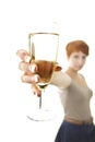 Glas of sparkling wine or champagne held by joung woman Royalty Free Stock Photo