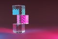 glas stack of three cubes on infinite background pedestal for beauty, cosmetic product presentation. copy space template, 3D