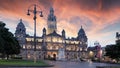 Glasgow City Chambers and George Square at dramatic sunset, Scotland - UK