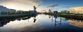 Glasgow city at sunrise, panorama wtih river Clyde, Scotland Royalty Free Stock Photo