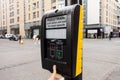 Pedestrian zebra crossing with a text telling people to wait for appropriate signal