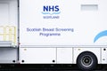 Glasgow, lanarkshire / Scotland - July 12th 2019: NHS Scottish Breast Screen Programme mobile vehicle unit parked in supermarket c