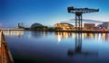 Glasgow panorama at dramatic sunrise with Clyde river, Scotland Royalty Free Stock Photo