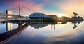 Glasgow panorama at dramatic sunrise with Clyde river, Scotland Royalty Free Stock Photo