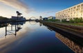 Glasgow panorama at dramatic sunrise with Clyde river, Scotland Royalty Free Stock Photo