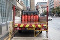 Calor Gas cylinder bottles on back of truck for delivery