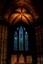 GLASGOW, SCOTLAND, DECEMBER 16, 2018: Stained glass of interiors of Glasgow Cathedral, also known as High Kirk or St