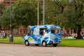 The blue Mercedes-Benz Sprinter van of the Mr Whippy Scotland company selling delicious ice cream at the Glasgow Green Park