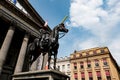 Gallery of Modern Art at Glasgow with Equestrian statue of the Duke of Wellington with traffic cone on his head with strong