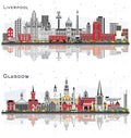 Glasgow Scotland and Liverpool City Skyline Set