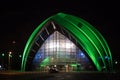 View of the SEC Armadillo lit up in green, from the front Royalty Free Stock Photo