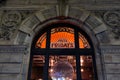 Exterior of TGI Fridays with stain glass windows