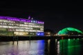 River Clyde at night BBC Pacific Quay and Glasgow Science Centre Royalty Free Stock Photo