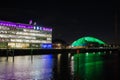 River Clyde at night BBC Pacific Quay and Glasgow Science Centre Royalty Free Stock Photo