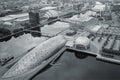 Glasgow, Scotland UK, August 24th 2019, Aerial view of Glasgow science centre, SECC and Hydro Area on the river Clyde Royalty Free Stock Photo