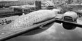 Glasgow, Scotland UK, August 24th 2019, Aerial view of Glasgow science centre, SECC and Hydro Area on the river Clyde Royalty Free Stock Photo