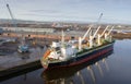 Glasgow, Scotland, UK, January 28th 2023, Densa Hawk Veleta bulk carrier ship at Govan dock in Glasgow