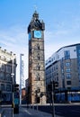 Glasgow, Scotland, Uk, March 5th 2023, Tolbooth Clock Steeple Tower in Merchant City area of Glasgow