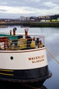 Glasgow, Scotland, UK, March 5th 2023, The Waverley paddle steamboat moored on the River Clyde by the Science Centre
