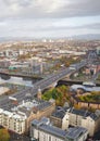 Glasgow, Scotland, UK, October 30th 2022, Aerial view of the Kingston Bridge over the River Clyde and M8, M74 Motorway