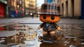 Glasgow Style Tin Toy: Horror-inspired Rainy Street Scene Royalty Free Stock Photo