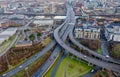 Glasgow, UK, January 14th 024, Aerial view of the Kingston Bridge over the River Clyde and M8, M74 Motorway