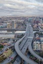 Glasgow, UK, January 14th 2024, Aerial view of the Kingston Bridge over the River Clyde and M8, M74 Motorway