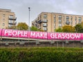 Glasgow, Uk October 21st 2023, People Make Glasgow slogan banner sign on city tunnel walkway