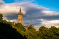 Glasgow University tower at sunset. Royalty Free Stock Photo