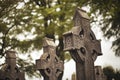 High Cross of the scriptures and cathedral GLASNEVIN CEMETERY . DUBLIN. IRELAND Royalty Free Stock Photo