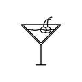 martini cocktail glass icon with water and cherry. simple, line, silhouette and clean style Royalty Free Stock Photo