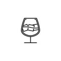 snifter glass icon with ice cube on white background. simple, line, silhouette and clean style Royalty Free Stock Photo