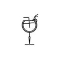 goblet glass icon with straw and cherry on white background. simple, line, silhouette and clean style