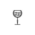 goblet glass icon with ice cube on white background. simple, line, silhouette and clean style Royalty Free Stock Photo