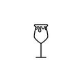 white wine glass icon with overfilled with water on white background. simple, line, silhouette and clean style