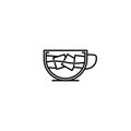 cup icon with ice cube on white background. simple, line, silhouette and clean style Royalty Free Stock Photo