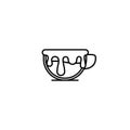 cup icon with overfilled with water on white background. simple, line, silhouette and clean style