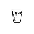 tumbler or glassware icon with overfilled with water on white background. simple, line, silhouette and clean style