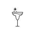 wineglass or goblet glass icon with cold water on white background. simple, line, silhouette and clean style