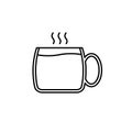 tea or coffee mug cup glass icon with hot water on white background. simple, line, silhouette and clean style Royalty Free Stock Photo