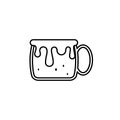 tea or coffee mug cup glass icon with overfilled wit water on white background. simple, line, silhouette and clean style