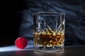 Glass with alcohol. Concept - protection against a pandemic coronavirus COVID-19 with strong alcoholic beverages. Whiskey,