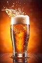 glass alcohol foam cold beer bubble splash closeup gradient background drink. Generative AI.