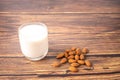 Glass of Almond milk and almond seeds Royalty Free Stock Photo