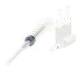 Glass ampoule and medical syringe on white background, isolate