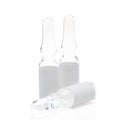 Glass ampoules with vaccine on white background, isolate