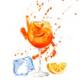 Glass of Aperol Spritz cocktail watercolor illustration