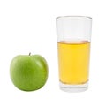 Glass of apple juice and green apple fruit isolated on a white background Royalty Free Stock Photo