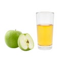 Glass of apple juice and green apple fruit isolated on a white background Royalty Free Stock Photo