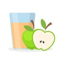 Glass of apple juice and half of green apple, stock vector illus